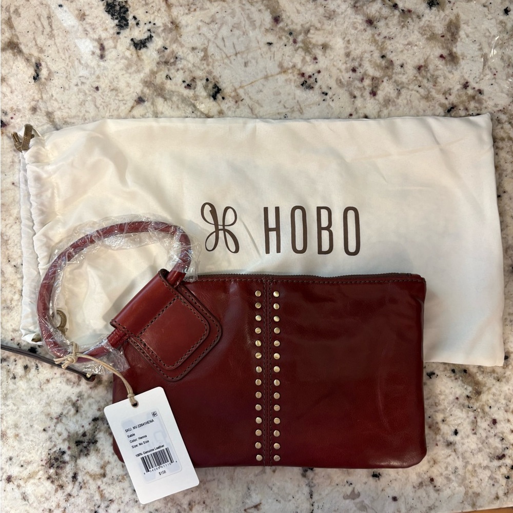 HOBO Henna Leather Studded Wristlet with Gold Accents